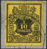 HANNOVER 5 BrfStk, 1851, 1/10 Th. Schwarz Auf Gelb, Blauer K2 HARBURG, Prachtbriefstück, Mi. (75.-) - Hanovre