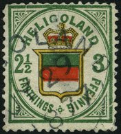 HELGOLAND 17b O, 1877, 3 Pf. Grün/orange/zinnoberrot, Rundstempel, Starke Mängel, Fein, Gepr. U.a. W. Engel, Mi. 1300.- - Héligoland
