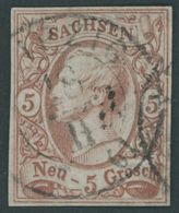 SACHSEN 12c O, 1856, 5 Ngr. Karminrosa, Pracht, Kurzbefund Vaatz, Mi. 150.- - Saxony