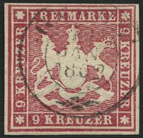 WÜRTTEMBERG 14a O, 1859, 9 Kr. Hellkarmin, K2 GMÜND, Pracht, Gepr. Pfenninger, Mi. 100.- - Otros & Sin Clasificación