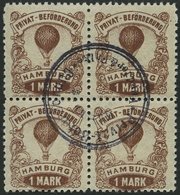 HAMBURG E 16A VB O, HAMMONIA II: 1888, 1 M. Ballon, Gezähnt 111/2, Im Viererblock, Zentrischer Stempel, Pracht, Mi. (100 - Correos Privados & Locales