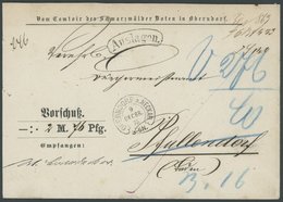 HUFEISENSTEMPEL OBERNDORF A. NECKAR, 09.12.1875, Auf Portovorschußbrief Des Schwarzwälder Boten Mit Auslagenstempel Nach - Used Stamps