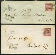 BAHNPOST NDP 16 BRIEF, Neumünster-Neustadt, L3 Und Handschriftlich EUTIN Auf 2 Briefen Mit 1 Gr. Karmin Von 1868 Und 186 - Frankeermachines (EMA)