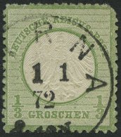 Dt. Reich 2a O, 1872, 1/3 Gr. Gelblichgrün Mit Ersttagsstempel PIRNA 1.1.72, Kleiner Randfehler Sonst Pracht, Fotoattest - Usados