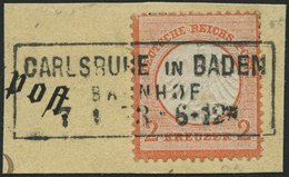 Dt. Reich 8 BrfStk, 1872, 2 Kr. Rötlichorange, Vollständiger R3 CARLSRUHE IN BADEN/BAHNHOF, Kabinettbriefstück, Fotobefu - Used Stamps