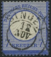 Dt. Reich 10 O, 1872, 7 Kr. Ultramarin Vom Unterrand, Badischer K2 SINGEN, Pracht - Usados