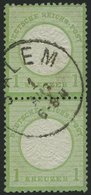 Dt. Reich 23a Paar O, 18972, 1 Kr. Gelblichgrün Im Senkrechten Paar, K1 SALEM, Normale Zähnung, Pracht, Gepr. Brugger - Oblitérés