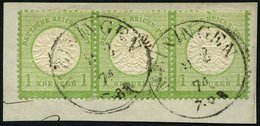 Dt. Reich 23a BrfStk, 1872, 1 Kr. Gelbgrün Im Waagerechten Dreierstreifen, K1 MEININGEN, üblich Gezähntes Prachtbriefstü - Usados