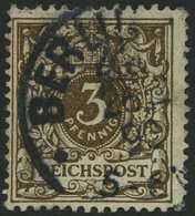 Dt. Reich 45aa O, 1889, 3 Pf. Dunkelbraun, Pracht, Gepr. Zenker, Mi. 85.- - Gebruikt