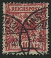 Dt. Reich 47aII O, 1889, 10 Pf. Rosakarmin Mit Plattenfehler T Von Reichspost Oben In Der Mitte Offen, Kleine Bugspur So - Gebruikt