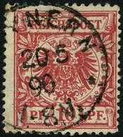 Dt. Reich 47ba O, 1890, 10 Pf. Lebhaftrosarot, üblich Gezähnt Pracht, Gepr. Wiegand, Mi. 60.- - Gebruikt