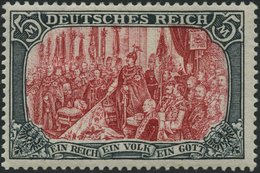 Dt. Reich 81Ab *, 1902, 5 M. Grünschwarz/dunkelkarmin, Karmin Quarzend, Gezähnt A, Ohne Wz., Falzrest, Pracht, Mi. 350.- - Usados