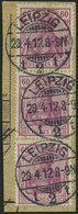 Dt. Reich 92Ia BrfStk, 1911, 60 Pf. Graulila Friedensdruck, Paar Und Einzelmarke Auf Postabschnitt, Pracht - Usados