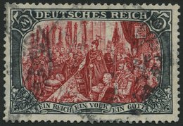 Dt. Reich 97AIa O, 1906, 5 M. Friedensdruck, Gelblichrot Quarzend, üblich Gezähnt Pracht, Gepr. Jäschke-L., Mi. 220.- - Gebruikt