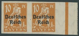 Dt. Reich 120U Paar *, 1920, 10 Pf. Gelblichorange, Ungezähnt, Im Waagerechten Paar Mit Rechtem Rand, Linke Marke Herste - Used Stamps