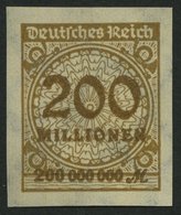 Dt. Reich 323AUHT **, 1923, 200 Mio. M. Ockerbraun, Ungezähnt, Mit Sprung In Der Rosette, Pracht - Gebraucht