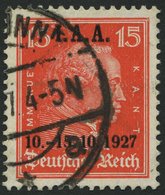 Dt. Reich 408 O, 1927, 15 Pf. I.A.A., Pracht, Mi. 85.- - Gebraucht