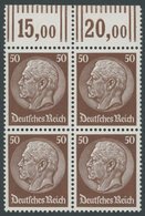 Dt. Reich 473WOR VB **, 1932, 50 Pf. Hindenburg, Walzendruck, Im Oberrandviererblock, Postfrisch, Pracht, Mi. 116.- - Oblitérés