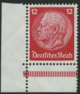 Dt. Reich 487 **, 1933, 12 Pf. Hindenburg, Wz. 2, Untere Linke Bogenecke Aus MHB, Durchgezähnt, Pracht - Autres & Non Classés