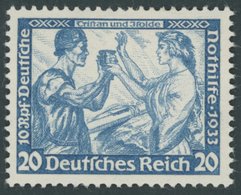 Dt. Reich 505B *, 1933, 20 Pf. Wagner, Gezähnt K 14, Falzrest, Pracht - Autres & Non Classés