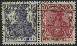ZUSAMMENDRUCKE W 13aa O, 1918, Germania 15 + 10, Feinst, Mi. 250.- - Zusammendrucke