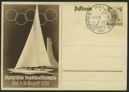 GANZSACHEN P 261 BRIEF, 1936, Olympische Segelwettbewerbe, Leer Gestempelt Mit Ersttags-Sonderstempel Von KIEL, Feinst - Otros & Sin Clasificación