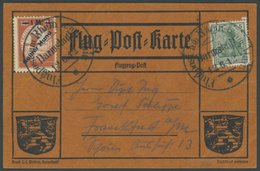 ZEPPELINPOST 13 BRIEF, 1912, 1 M. Gelber Hund Auf Flugpostkarte Mit 5 Pf. Zusatzfrankatur, Sonderstempel Darmstadt 12.6. - Zeppelines