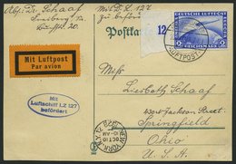ZEPPELINPOST 21A BRIEF, 1928, Amerikafahrt, Frankiert Mit Linkem Randstück 2 RM Zeppelinmarke, Karte Feinst - Zeppelines