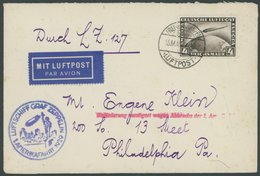 ZEPPELINPOST 26A BRIEF, 1929, Amerikafahrt, Auflieferung Friedrichshafen, Frankiert Mit 4 RM, Verzögerungsstempel In Kur - Zeppelins
