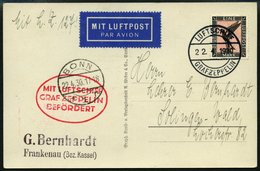 ZEPPELINPOST 54B BRIEF, 1930, Landungsfahrt Nach Bonn, Bordpost Der Hinfahrt, Prachtkarte - Zeppeline