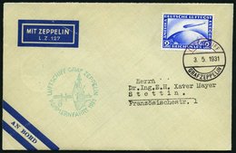 ZEPPELINPOST 106Ab BRIEF, 1931, Pommernfahrt, Bordpost Nach Stettin, Frankiert Mit 2 RM, Prachtbrief - Zeppelin