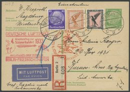 ZEPPELINPOST 223B BRIEF, 1933, 4. Südamerikafahrt, Anschlußflug Ab Berlin, Einschreibkarte, Pracht - Zeppelines