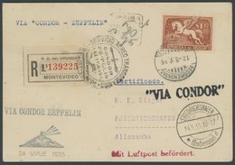 ZEPPELINPOST 297Ca BRIEF, 1935, 3. Südamerikafahrt, Uruguayische Post, Mit Agenturstempel Berg Mit Leuchtturm, Einschrei - Zeppelins