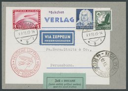 ZEPPELINPOST 319B BRIEF, 1935, 12. Südamerikafahrt, Päckchenadresse Mit U.a. Mi.Nr. 455 Sowie Zollaufkleber, Pracht, Nur - Zeppelines