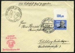 ZEPPELINPOST 459 BRIEF, 1939, Fahrt Nach Bielefeld, Mit Einzelfrankatur Mi. Nr. 539 Vom Oberrand, Pracht - Zeppelines