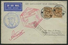 ZULEITUNGSPOST 202B BRIEF, Großbritannien: 1933, 1. Südamerikafahrt, Anschlussflug Ab Berlin, Prachtbrief - Zeppelins