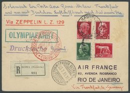 ZULEITUNGSPOST 360B BRIEF, Italien: 1936, 10. Südamerikafahrt, Drucksache, Einschreibkarte Mit Grünem R1 OLYMPIAFAHRT, F - Zeppelins