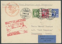 ZULEITUNGSPOST 223B BRIEF, Norwegen: 1933, 4. Südamerikafahrt, Anschlußflug Ab Berlin, Drucksachen Luftpostkarte, Feinst - Zeppelines