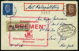 KATAPULTPOST 1a BRIEF, 22.7.1929, &quot,Bremen&quot, - New York, Landpostaufgabe, Prachtbrief - Storia Postale