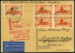 KATAPULTPOST 31Sr BRIEF, Saargebiet: 15.9.1930, &quot,Europa&quot, - New York, Frankiert U.a. Mit Mi.Nr. 142, Prachtkart - Covers & Documents