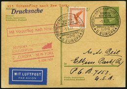 KATAPULTPOST 45b BRIEF, 2.6.1931, &quot,Europa&quot, - New York, Seepostaufgabe, Auf 5 Pf. Hindenburg - Ganzsachenkarte  - Storia Postale