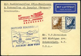 KATAPULTPOST 196c BRIEF, 3.7.1935, Bremen - New York, Nachbringe- Und Schleuderflug, Drucksache, Prachtbrief - Covers & Documents