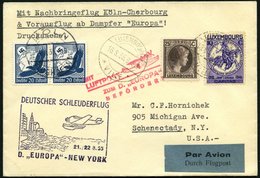 KATAPULTPOST 207Lu BRIEF, Luxemburg: 21.8.1935, Europa - New York, Nachbringeflug, Zweiländerfrankatur, Drucksache, Prac - Lettres & Documents