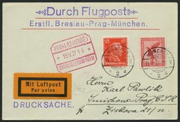 ERST-UND ERÖFFNUNGSFLÜGE 27.5.04 BRIEF, 19.4.1927, München-Prag, Prachtbrief - Zeppelin