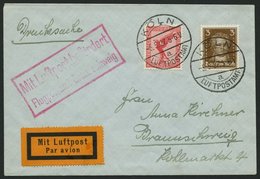 LUFTPOSTBESTÄTIGUNGSSTPL 12-04 BRIEF, BRAUNSCHWEIG, Drucksache Von KÖLN Nach Braunschweig, Prachtbrief - Luchtpost & Zeppelin