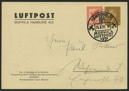 LUFTPOST-GANZSACHEN LPP 115/01 BRIEF, 1931, 10 Pf. Adler, 3 Pf. Ebert, Hamburg Mophila, Rückseitig Mit Werbezeile Sieger - Vliegtuigen