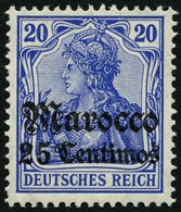 DP IN MAROKKO 37a **, 1907, 25 C. Auf 20 Pf. Lilaultramarin, Mit Wz., Postfrisch, Pracht, Mi. 60.- - Marokko (kantoren)