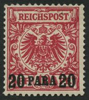 DP TÜRKEI 7e *, 1899, 20 PA. Auf 10 Pf. Dunkelrosa, Falzrest, Pracht, Fotoattest Jäschke-L. - Turchia (uffici)