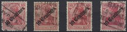 DP TÜRKEI 49 O, 1908, 10 C. Auf 10 Pf. Diagonaler Aufdruck, 4 Werte Mit Rosinen-Stempeln SMYRNA, Etwas Unterschiedlich - Turchia (uffici)