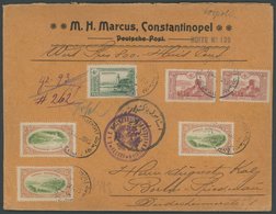 DP TÜRKEI 1915, CONSTANTINOPEL DEPART, Wertbrief über 800 Frs. Mit Buntfrankatur, Stempel K.u.K. Militärbriefe Zensurkom - Turkey (offices)